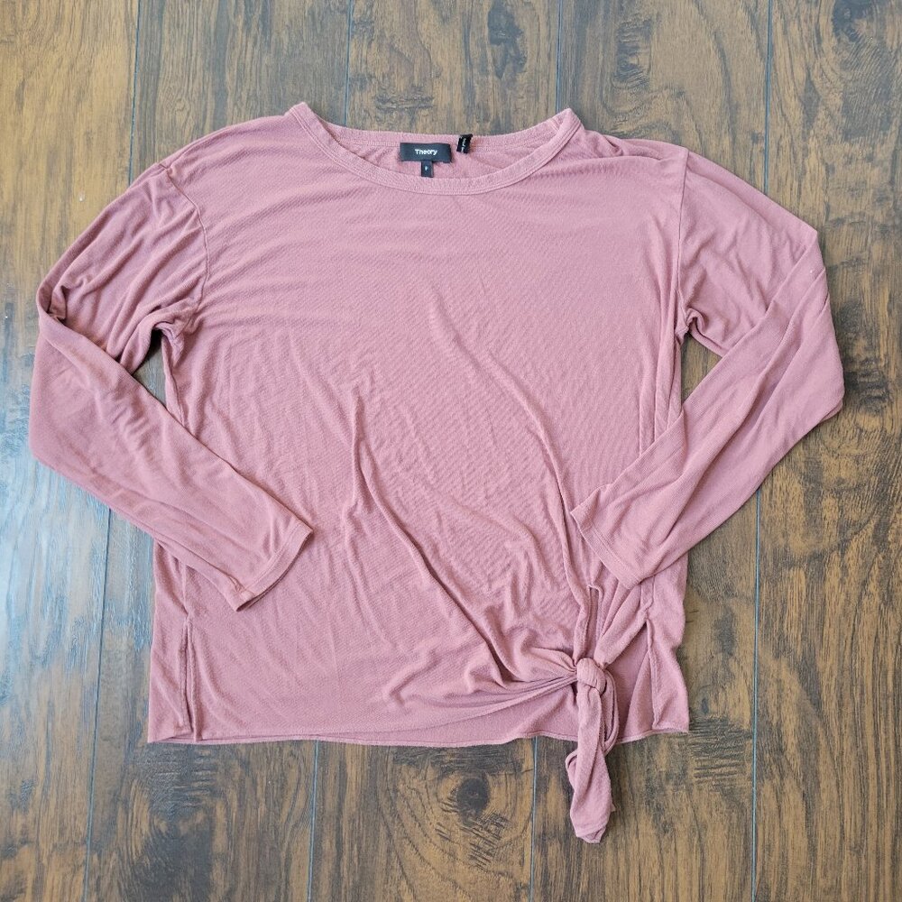 Theory Tie Waist Long Sleeve Tee Shirt Blush sz small